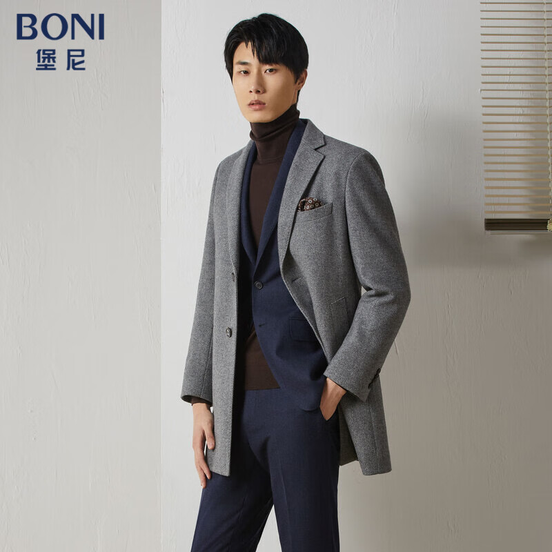 boni/堡尼羊毛呢大衣男中长款轻商务休闲男装秋冬季新款简约时尚呢子
