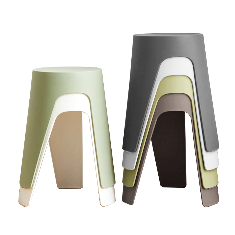 新颜值凳子家用塑料凳子加厚创意圆凳板凳小凳子塑胶凳换鞋凳YZ506 加厚4把装(灰白绿咖)【2100g/个】