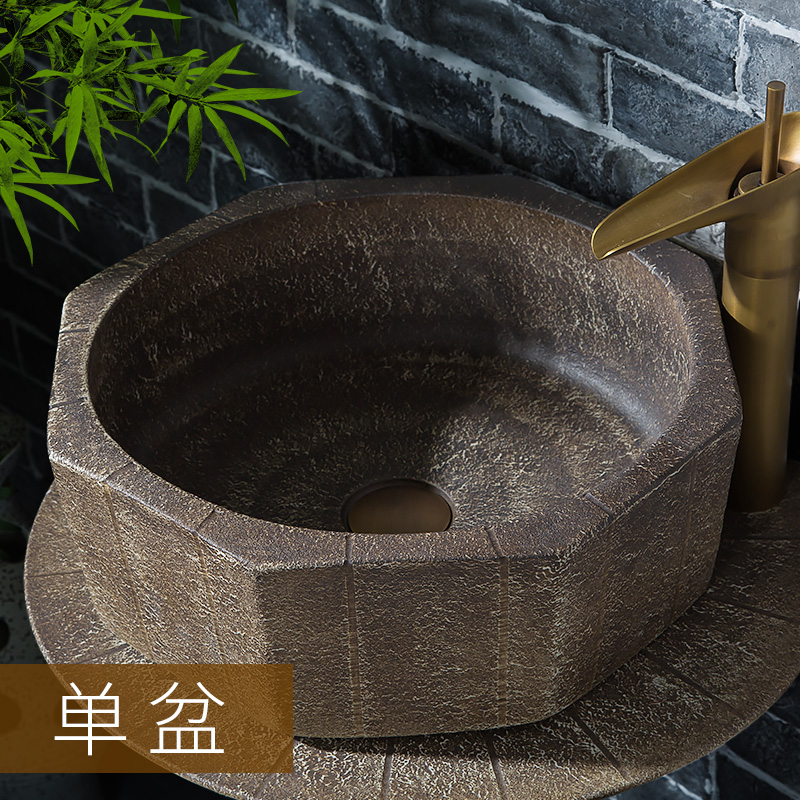 仿古立柱盆洗手盆立柱式洗脸盆室外一体盆庭院水盆别墅院子洗手池 单