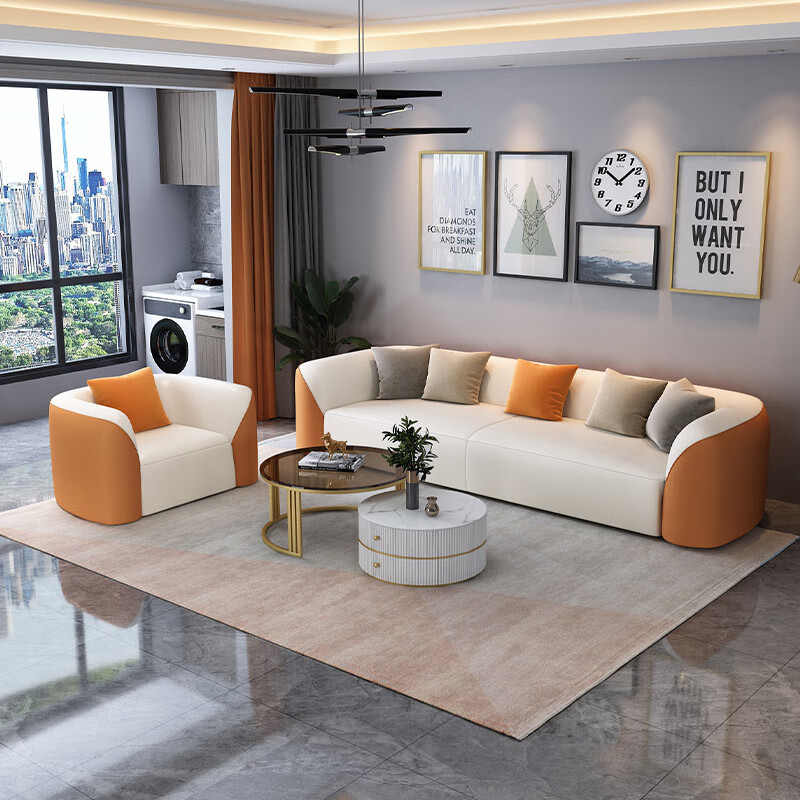 泉臣2023年新款客厅沙发组合套装科技布皮艺懒单人小户型现代简约轻奢 2.4米+子母茶几+单人位