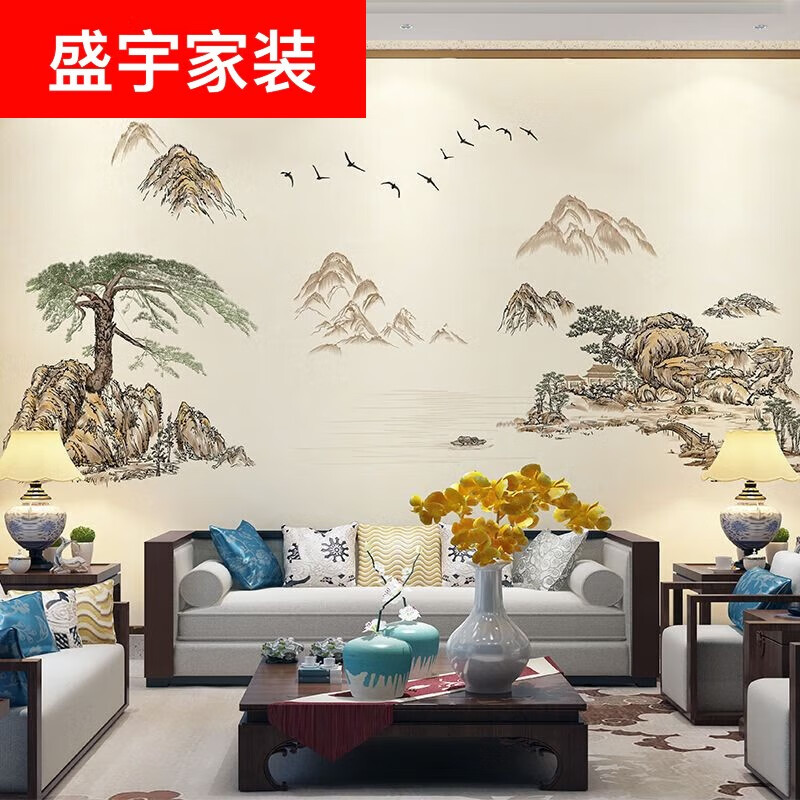 麦哟宝独绣山水壁布墙布新中式沙发客厅电视独秀背景墙壁画刺绣墙纸