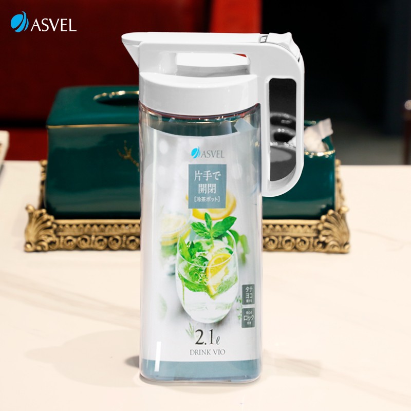 阿司倍鹭（ASVEL）密封塑料杯耐热耐高温冷水壶 可冰箱冷冻家用凉水壶扎壶 透明白色2.1L