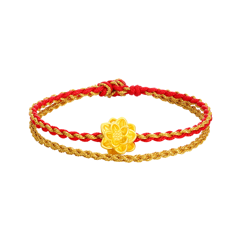 夢金園 黃金轉(zhuǎn)運(yùn)珠5D硬金蓮花手鏈?zhǔn)掷K手串生日禮物女送老婆