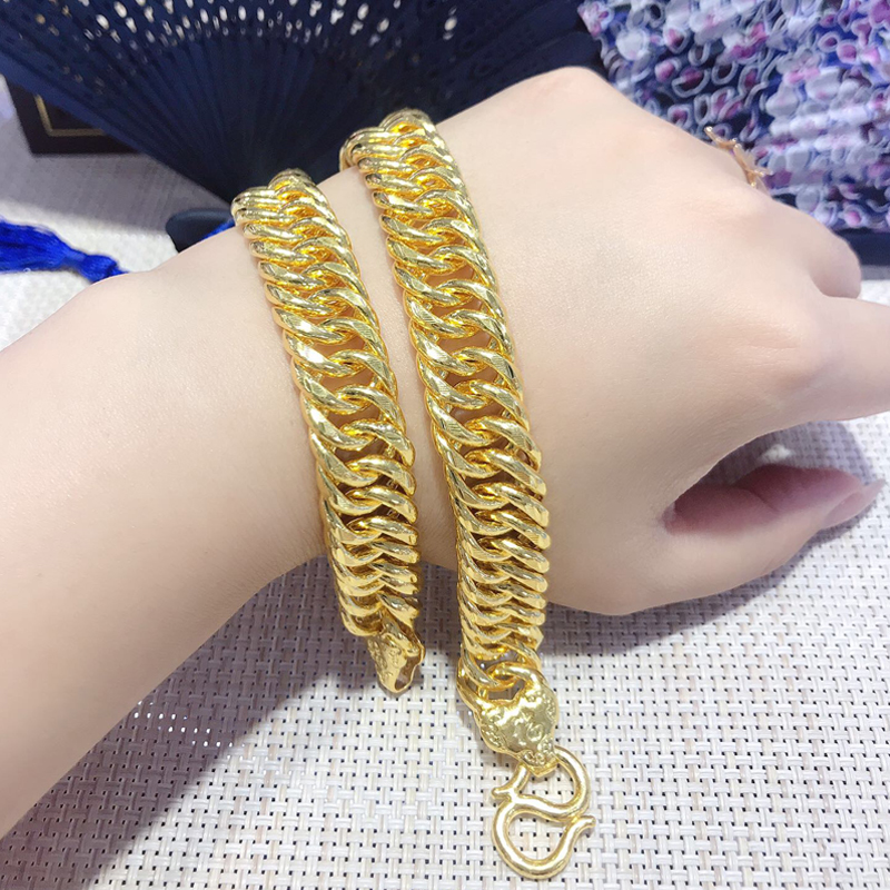 小腰金 粗链条黄金手链男士足金实心9999足金牛仔链显大霸气定制长度