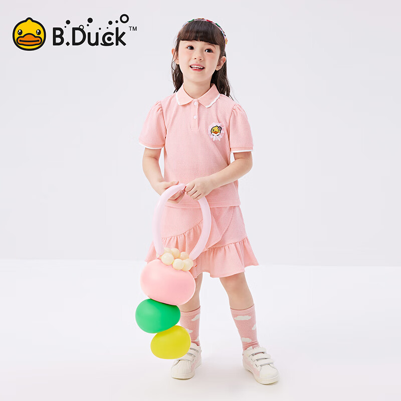 B.Duck【套装】小黄鸭童装女童短袖短裙两件套儿童新款小女孩夏季套 魅力紫 105 cm