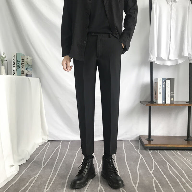 男装休闲小西裤男九分韩版修身潮流宽松裤子黑色小脚裤男士直筒西装裤