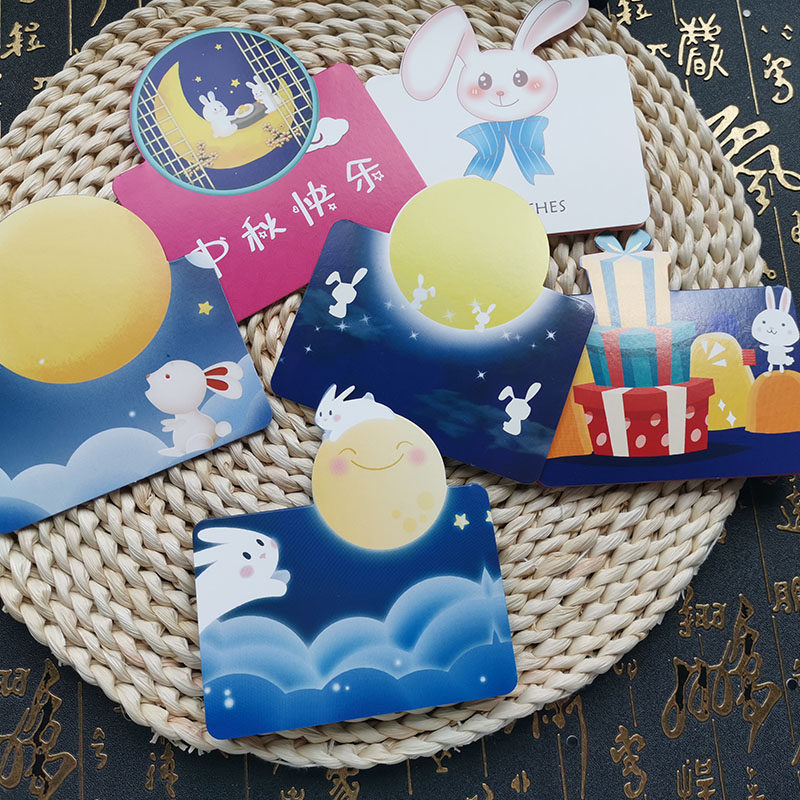 中秋节贺卡礼品卡 中秋节手绘贺卡儿童兔子卡通可爱立体小卡片纸手写