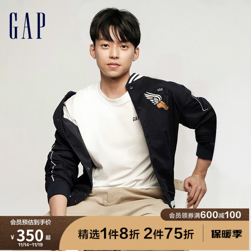 Gap【明星同款】男女装秋季2023新款LOGO棒球服769906校队夹克 藏蓝色 180/96A(M)