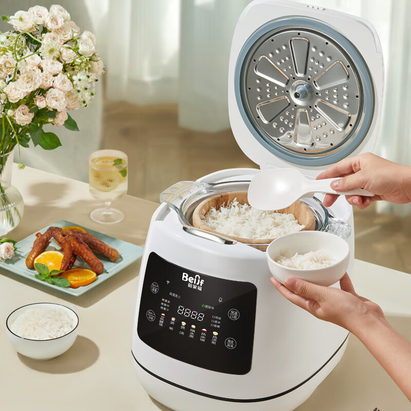 蓓家福低糖木桶电饭煲智能语音家用养生米汤分离沥米蒸饭锅神器甑子玻璃无涂层自动预约多功能减糖电饭锅 不锈钢内胆+不锈钢蒸篮(1-10人)+木甑子 6L