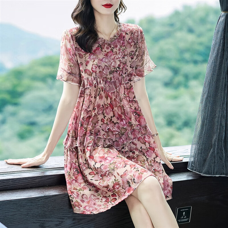 歌珀尼真丝连衣裙女春装桑蚕丝夏季小个子短裙子2023年新款装短款女士