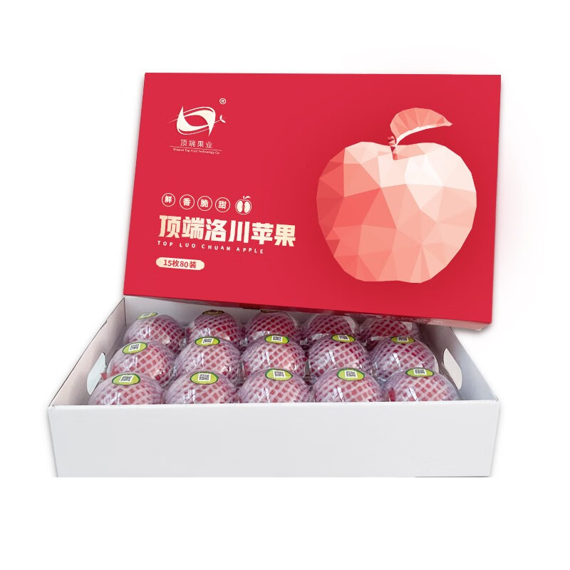 顶端果业洛川苹果陕西红富士15枚80mm水果礼盒生鲜水果礼盒装单果220-260g 礼尚佳享