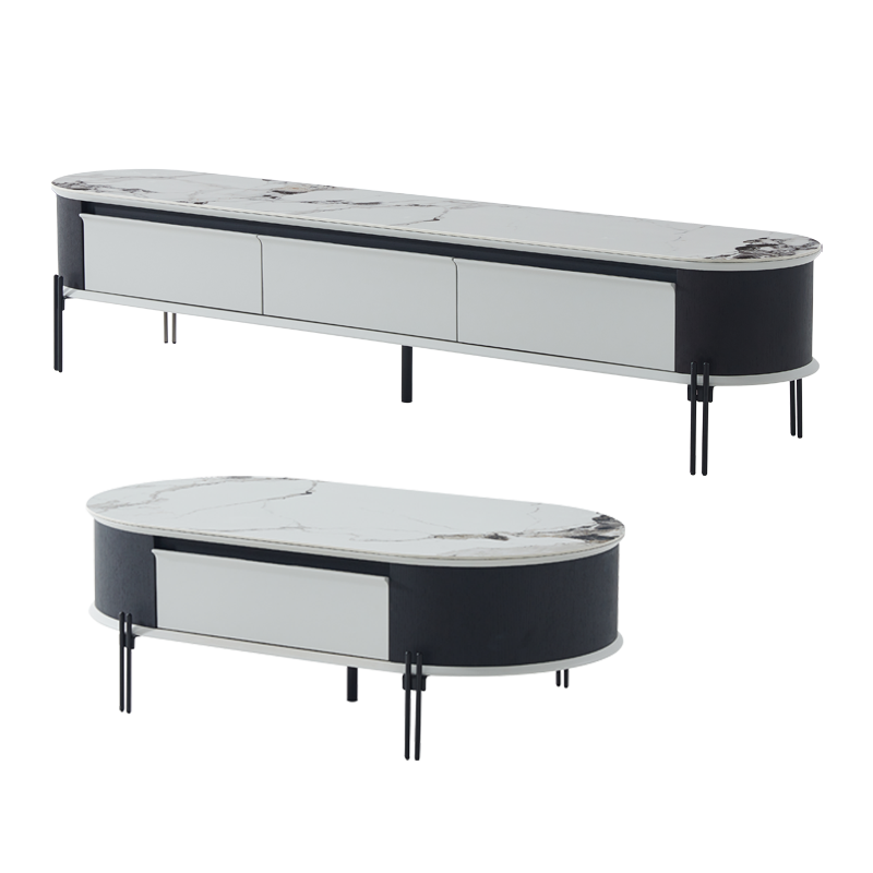 左右简约现代岩板茶几电视柜客厅家用轻奢小户型茶桌DJW5098A+D DJW5098A单独茶几 组装