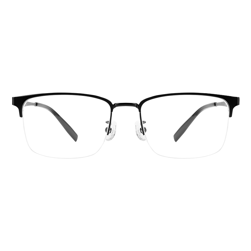明月镜片 配眼镜钛半框商务眼镜近视眼镜36103 C2黑银色丨平光防蓝光