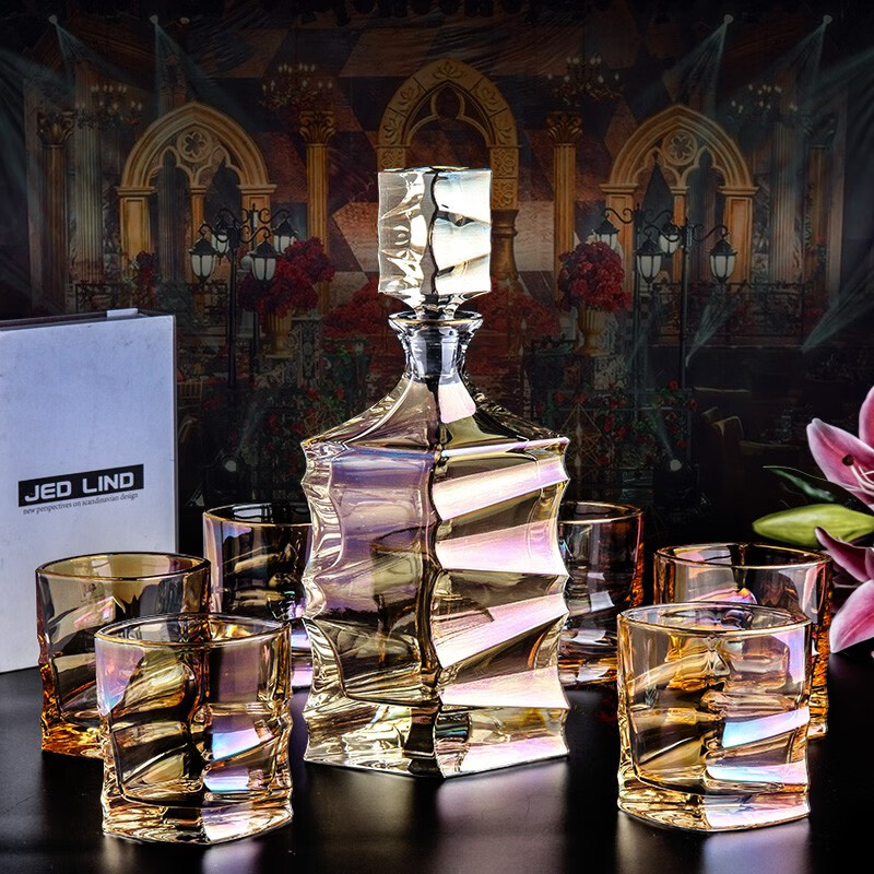 BOHEMIA 捷克原装进口金色水晶玻璃红酒杯高脚杯葡萄酒杯7件套酒具套装 琥珀色套装