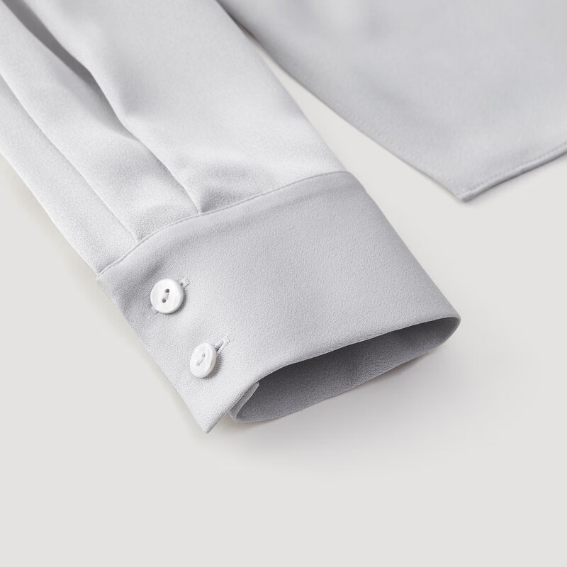 OVV春夏热卖女装优雅缎面醋酸经典翻领长袖衬衫上衣 银色(净色)A2 S