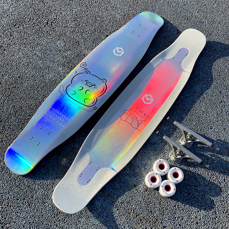 猪玻纤专业滑板轻薄弹初学男女舞板平花入门代步刷街 镭射猪透明砂纸