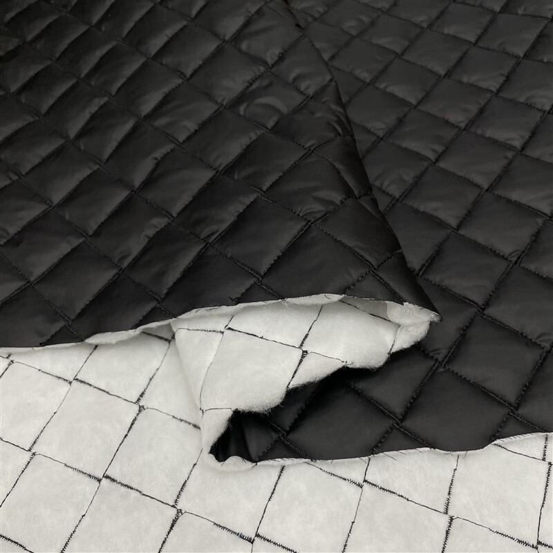 格夹棉袄布料方形格子黑色棉服外套马甲棉袄面子棉裤子面料 黑色方格