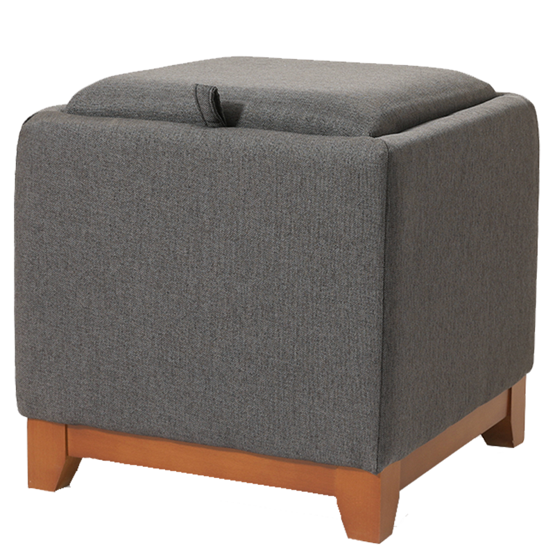 简直时尚布艺凳子方凳沙发凳家用板凳矮凳储物凳换鞋凳子 深灰色凳面-胡桃色凳腿