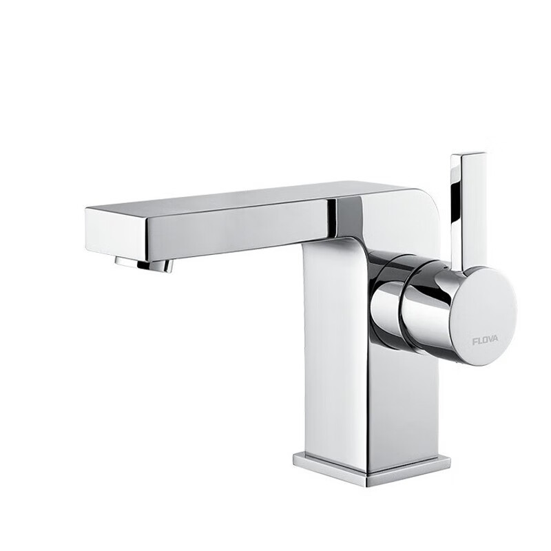 丰华flova 枪灰色铜方形面盆龙头冷热单孔卫生间水龙头洗手盆 镀铬色