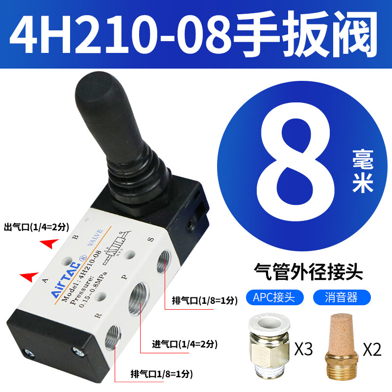 亞德客 AIRTAC氣動(dòng)手動(dòng)手扳閥210-08換向4H310控氣閥開關(guān)械閥門 4H210-08配接8氣管+消音器