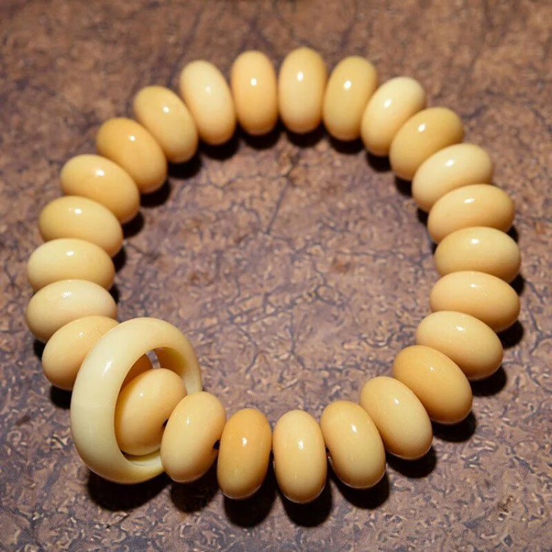 佩曼  驼骨手串骆鸡油黄文玩骨头算盘珠老跑环鹿角手链男女 14*8