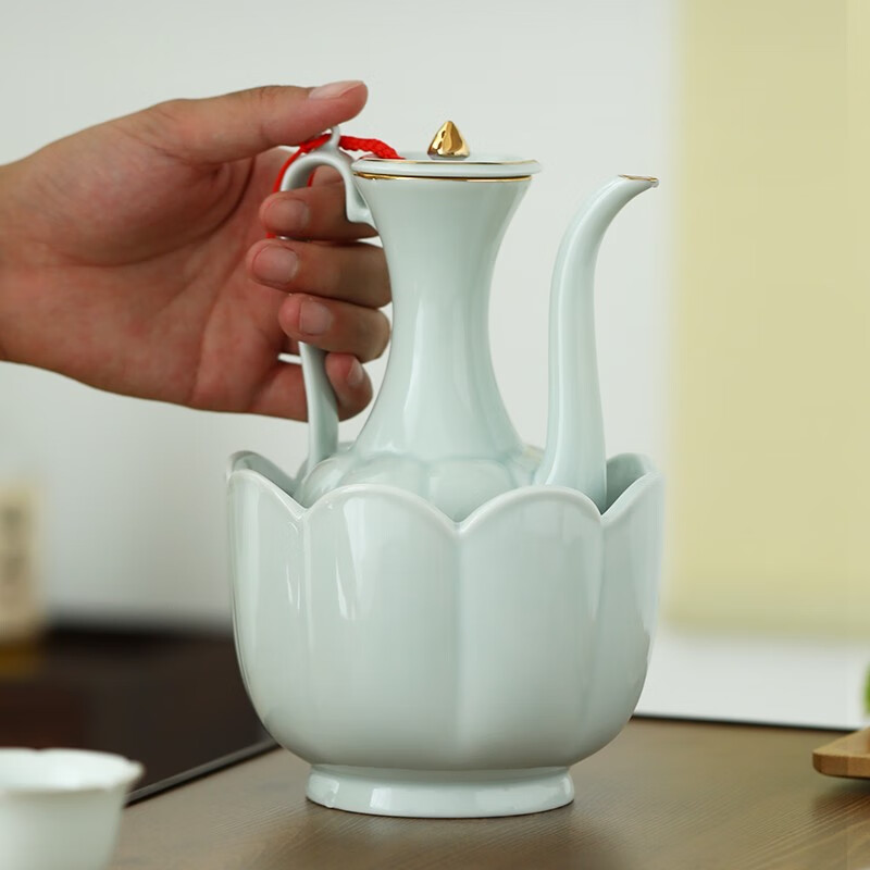 乾图公坊景德镇陶瓷温酒壶烫酒热酒老式温酒器仿宋瓜棱手执壶酒具套装