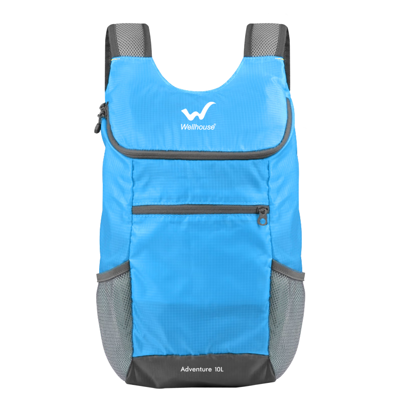 WELLHOUSE折疊小背包戶外徒步防潑水雙肩包旅行背包學生書包10L 天空藍