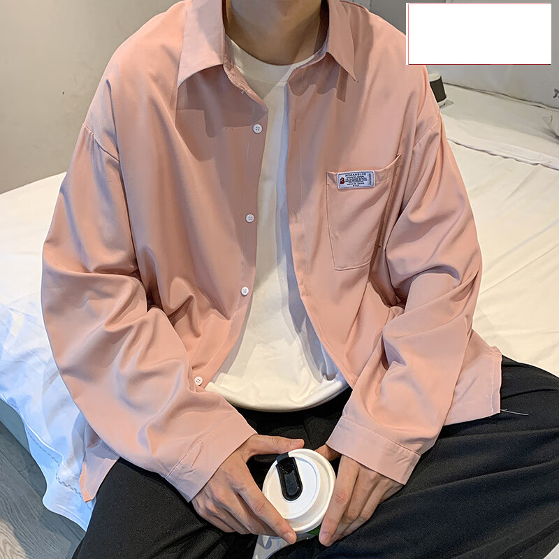 简霏 长袖衬衫男早秋 长袖衬衫男早秋新款粉色衬衫男长袖秋季雅痞男友