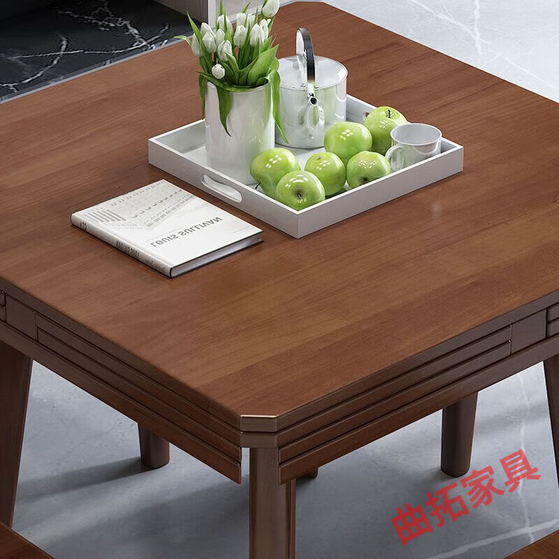 中式伸缩餐桌方桌变圆桌折叠家用八仙桌方圆两用饭桌小户型 梨木色 1