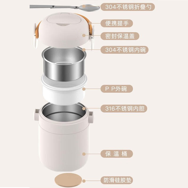 造物集保温饭盒保温桶保温汤壶微波炉不锈钢饭盒上班族超长保温刻字定制 白色小悟+拎挎保温袋 3层 1050ml