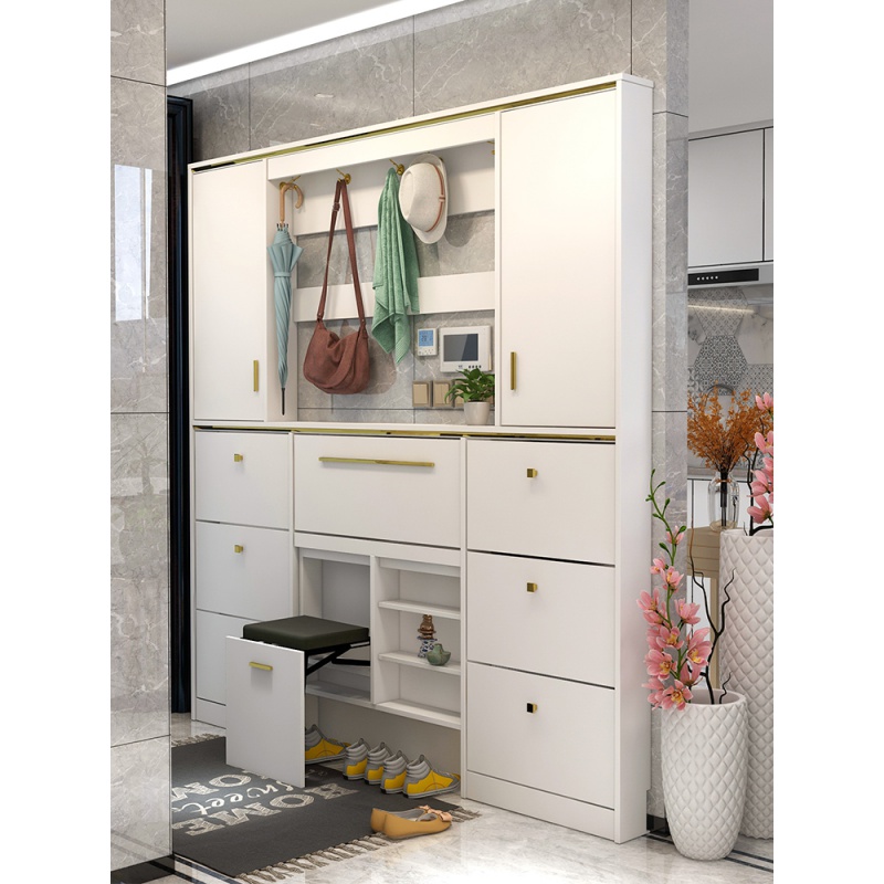 鞋柜 大容量 新款2020翻斗入户门口窄鞋柜一体靠墙高立式门厅柜玄关柜