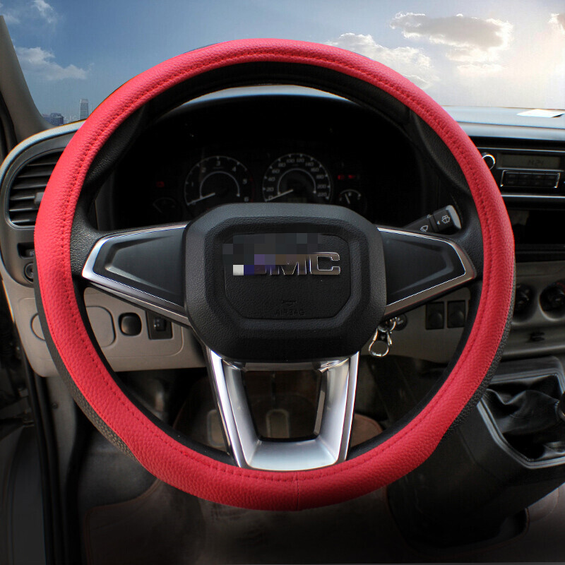 润冰楠全顺专车方向盘套特顺汽车把套江铃顺达方形盘防护套 红黑色