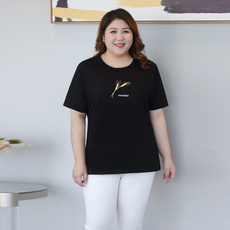库衣场适合胖人肥婆衣服女装遮肚装200斤超大码加肥女t恤夏季短袖肥胖