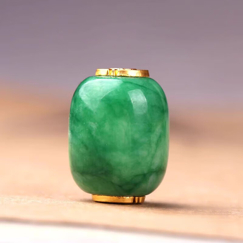 dolv七夕情人节礼物翡翠路路通天l然玉石干青翡翠飘花桶珠14*16mm路佛