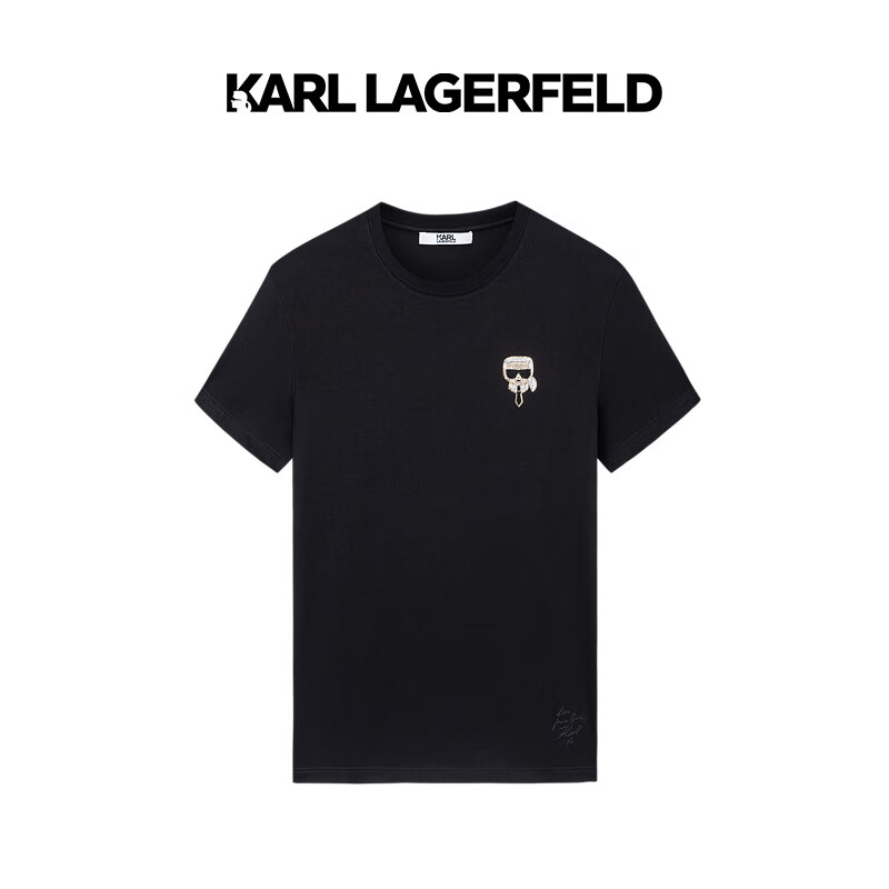 Karl Lagerfeld卡尔拉格斐2023春钉珠印花T袖老佛爷1K1C30602393 黑色 50