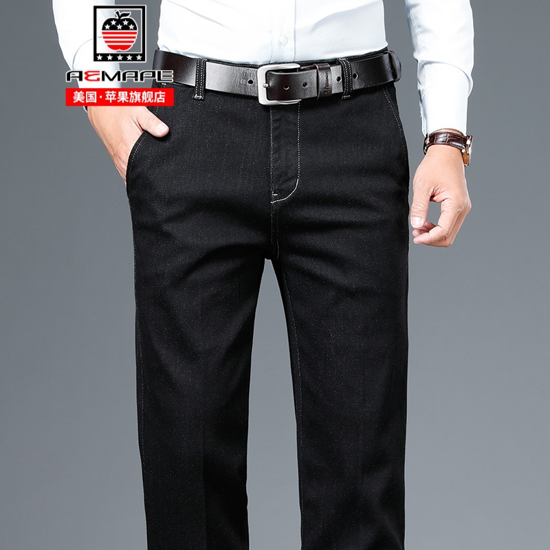 aemape/美国苹果 男士2024年春夏新款弹力高腰宽松免烫直筒休闲牛仔裤