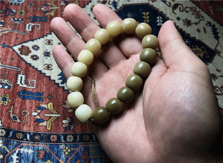 酷奇象(kuqixiang)文玩白玉菩提手串陈籽老料烟青色菩提根渐变手链
