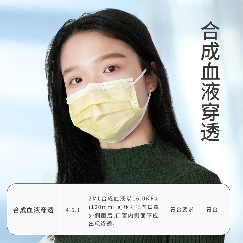 奇吉奥健一次性使用医用外科口罩防护飞沫轻薄透气防晒灭菌型医院 外科口罩【成人-黄】10片/袋(非独立)*5袋