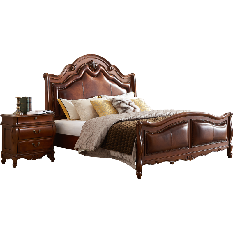 格澜帝尔(growdear欧式一米八大床美式双人床软靠皮床 真皮床 1.8米 别墅家具 主卧床实木床 真皮实木床