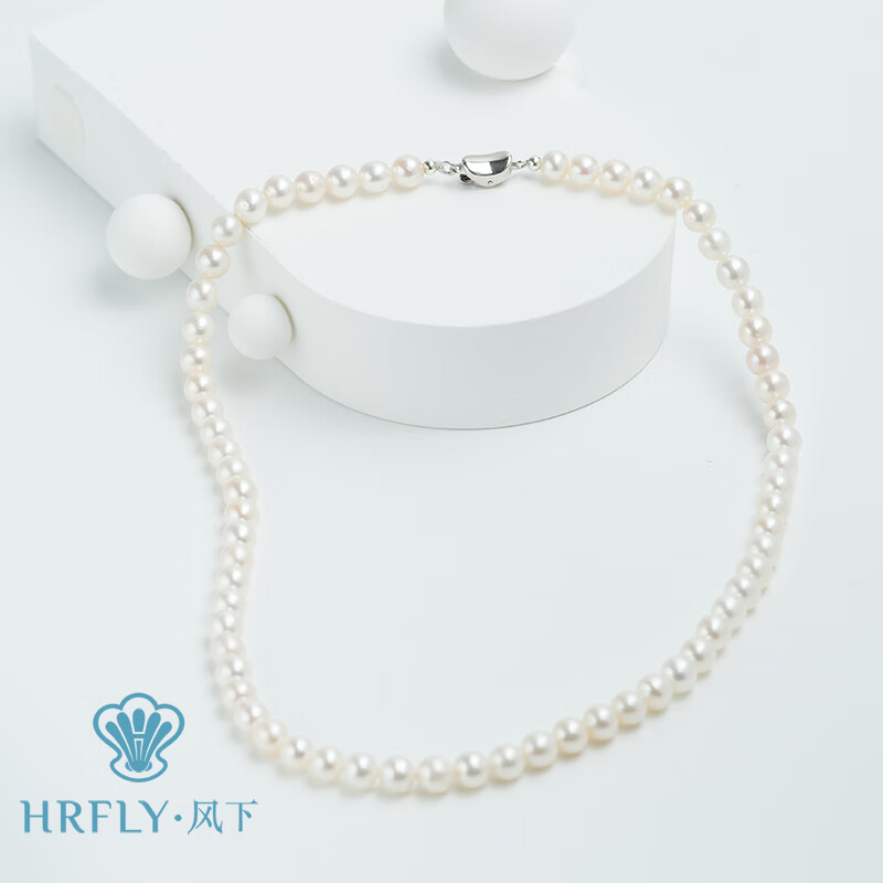 风下入门级 高品质无核6-6.5mm淡水珍珠项链 S925银强光珠链 45cm 白色 7-8mm