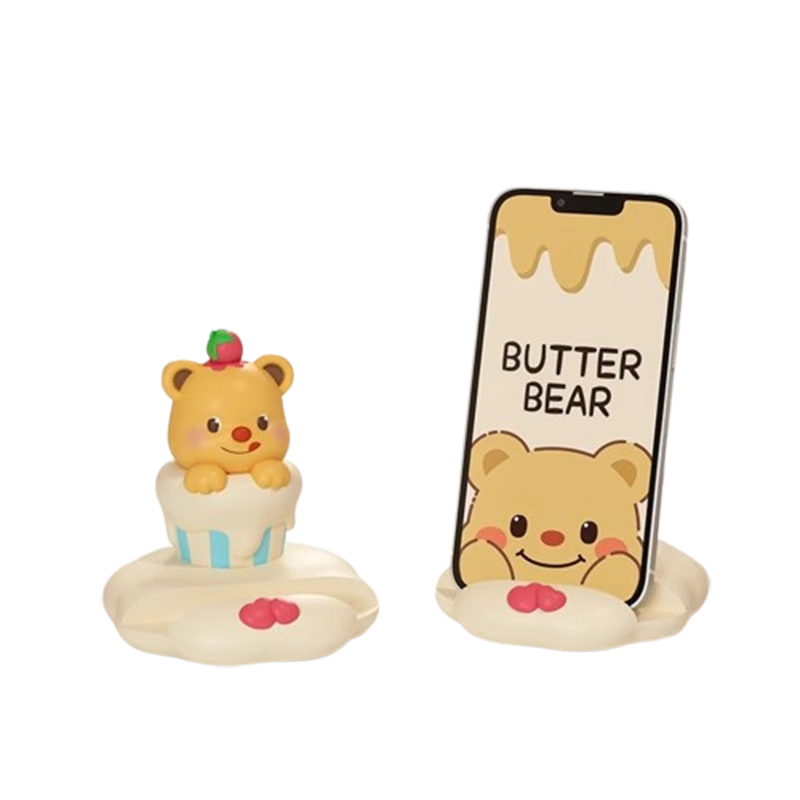 百亿补贴:赟娅黄油小熊手机支架可爱创意办公室工位好物桌面装饰摆件生日小礼物 【坐姿比心+草莓蛋糕】2件套49元