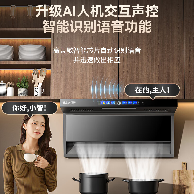 好太太亿美油烟机抽油烟机家用厨房【上门安装】大吸力顶侧双吸油烟机7字型油烟机燃气灶套装两件套 900宽语音小智+挥手开机+自动清洗
