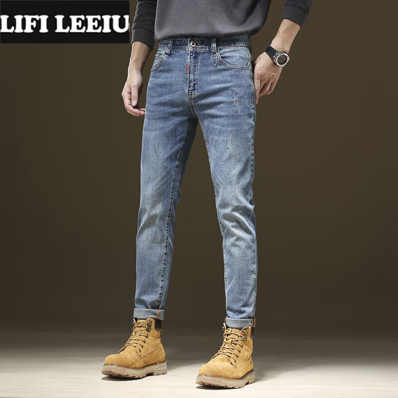 lifi leeiu牛仔裤男修身直筒新款春秋季男士长裤lifi lee男装休闲牛仔