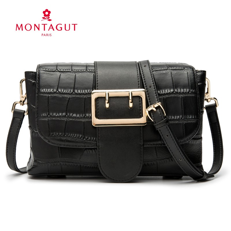 梦特娇(montagut)牛皮包包女包时尚气质鳄鱼纹单肩包女简约斜挎包女r