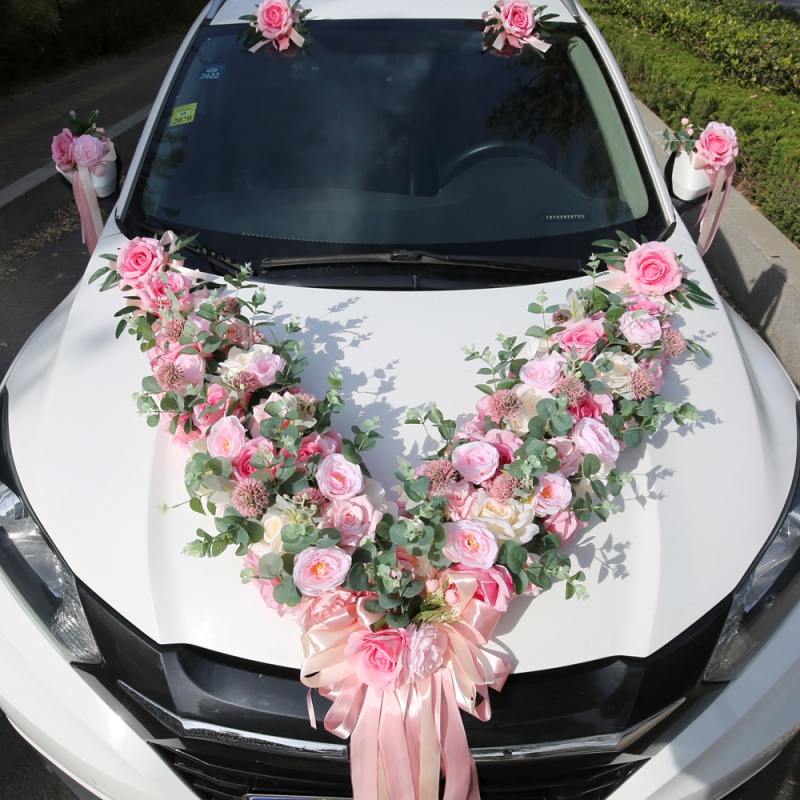 婚车装饰套装 大v婚车花主婚车装饰车头花布置套装个性 创意立体 粉色