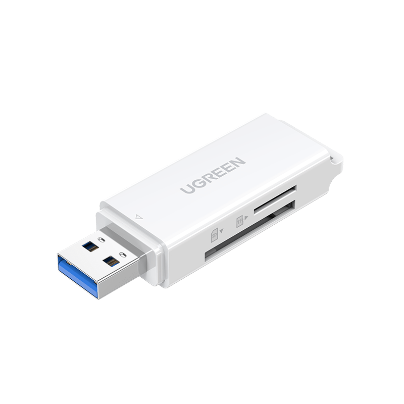 绿联 读卡器多功能二合一USB3.0高速读取支持TF SD型相机行车记录仪安防监控存储卡手机内存卡 双卡单读 白色