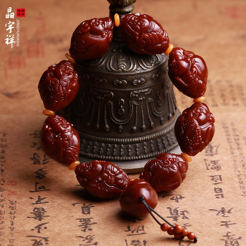 晶宇祥玉化橄欖核八方有財(cái)手串橄欖胡核雕財(cái)神手鏈男女文玩機(jī)刷蘇工手工 機(jī)刷包漿財(cái)神21x28