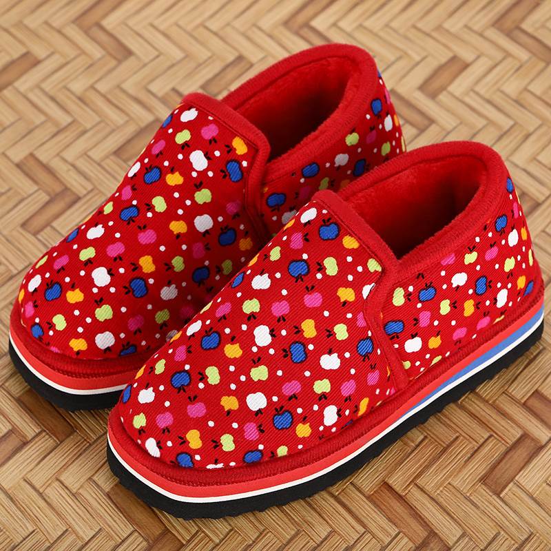 拖鞋男防滑带后跟纯手工老棉鞋冬季老头中老年女款包跟 红苹果乡村