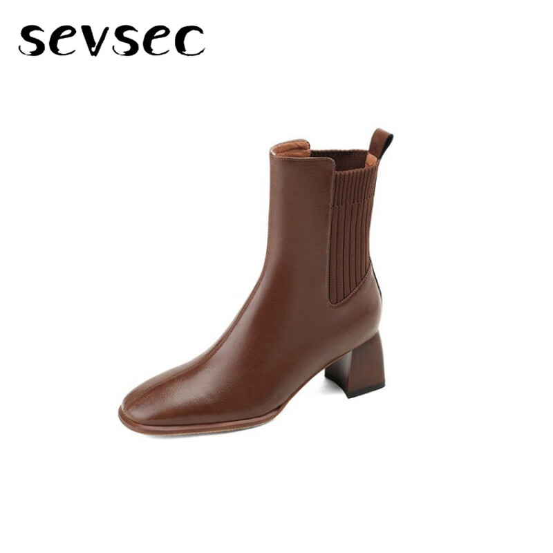 sevsec配裙子今年流行的小短靴配烟管裤的短靴感美德拉方根软皮靴子 棕色 手工 34