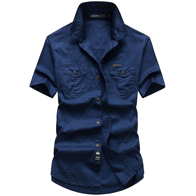 工装短袖衬衫男士夏季户外休闲衬衣大码男装宽松半袖上衣 卡其色 xl